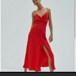 RED SATIN MIDI DRESS ZARA